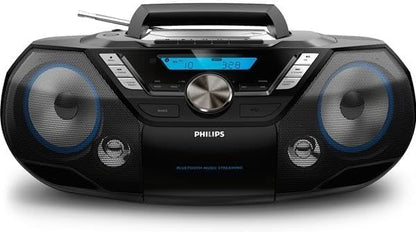 Philips CD Player Portable with Bluetooth, Crystal Clear Sound Top Loading CD Boombox with FM Radio, USB Port & Aux Input, Compact & Lightweight Design,R/CD-RW/MP3 Compatible (Black)