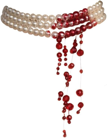 Dripping Blood Choker Imitation Pearls Necklace Vampire Party Accessory Marie Antoinette Costume