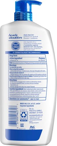 Head and Shoulders Classic Clean Anti-Dandruff 2 in 1 Paraben Free Shampoo and Conditioner, 32.1 fl oz