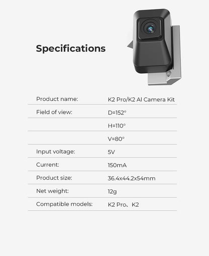 Creality K2/K2 Pro 3D Printer Chamber AI Camera, AI Detection, Time-laspe Filming, Close Watch Around The Clock