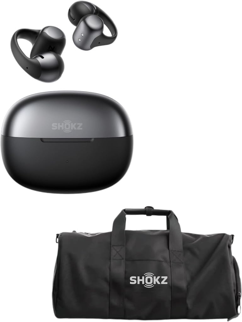 SHOKZ OpenDots ONE (Black) Open Ear Headphones Gym Bag for Sports, Workout & Travel, Black