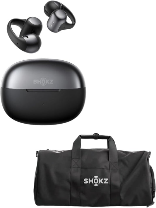 SHOKZ OpenDots ONE (Black) Open Ear Headphones Gym Bag for Sports, Workout & Travel, Black