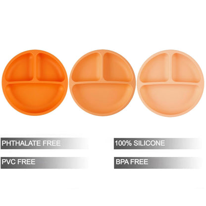 PandaEar 3 Pack Toddler Plates, Silicone Divided Suction Plate for Babies, BPA-Free 100% Food-Grade Silicone Unbreakable Baby Plate (Pink/Purple/Blue, Without Lids)