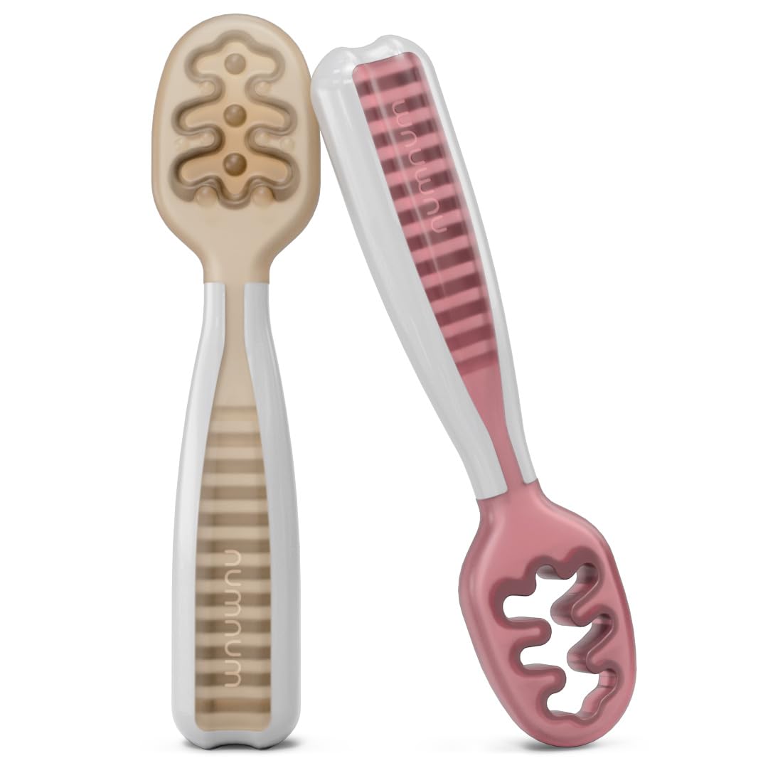 NumNum Baby Spoons Self Feeding 6 Months, 2-Pack Blue/Orange