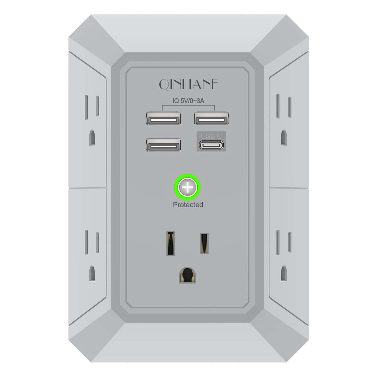 Surge Protector, QINLIANF 5 Outlet Extender with 4 USB Ports(2USB-C)