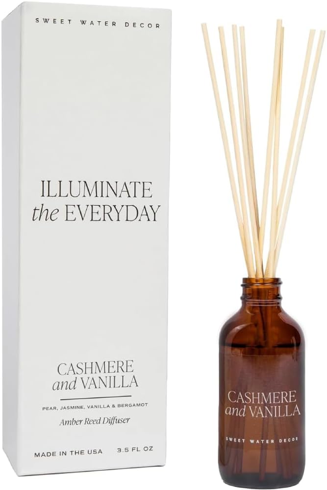 Sweet Water Decor Cashmere and Vanilla Reed Diffuser Set for Home - Milky Coconut, Soft Cashmere, Bourbon Vanilla, Sandalwood Scented Reed Diffusers - Lasts 4+ Months, Made in the USA