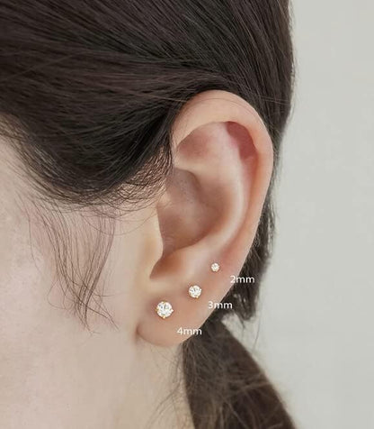 Renkovte Dainty Flat Back Screw Back CZ Stud Earrings | Hypoallergenic 316L Stainless Steel | 5A CZ Sparkle | Secure Screw-On Design | Perfect for Cartilage & Sensitive Ears (Silver Color)