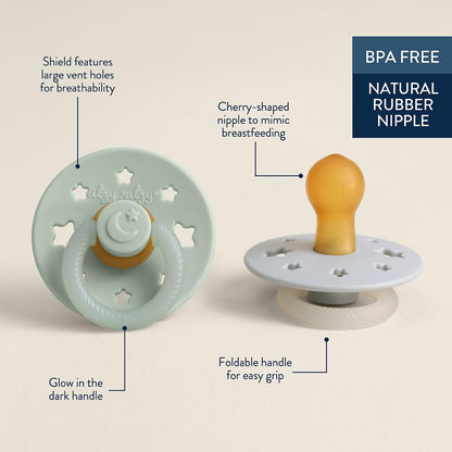 Itzy Ritzy Natural Rubber Pacifiers for 0–6 Mos, Set of 2, Blossom/Rosewood