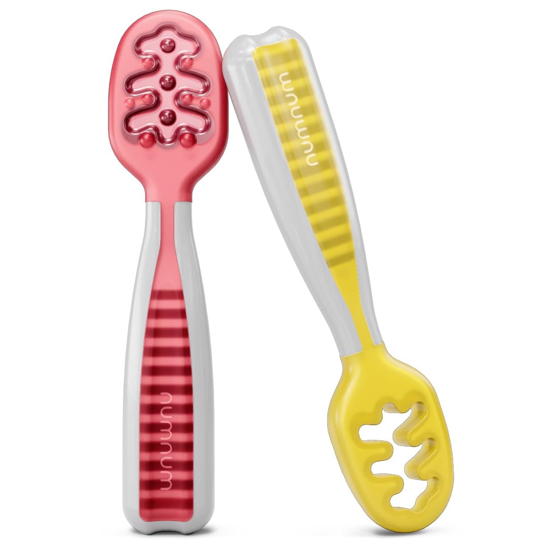 NumNum Baby Spoons Self Feeding 6 Months, 2-Pack Blue/Orange
