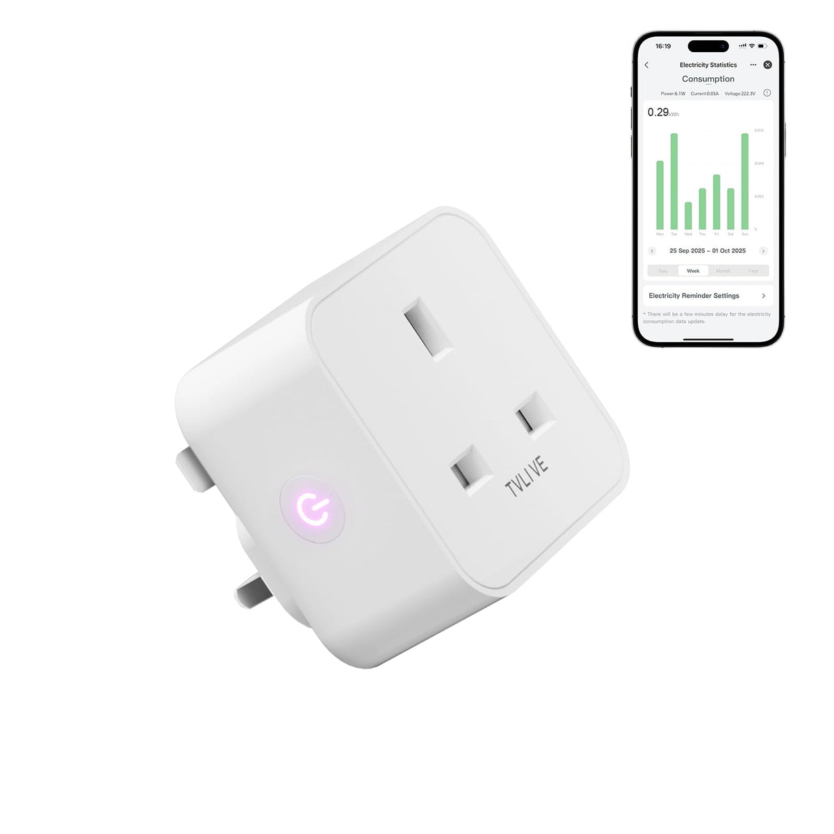 Smart Plug, TVLIVE 4 Pack Smart Plugs Work that with Alexa (Echo/Echo Dot), Google Home Voice Control, Energy Monitoring, Remote Control, Timer & Schedule Function, Device Sharing, Wifi Plug Socket UK
