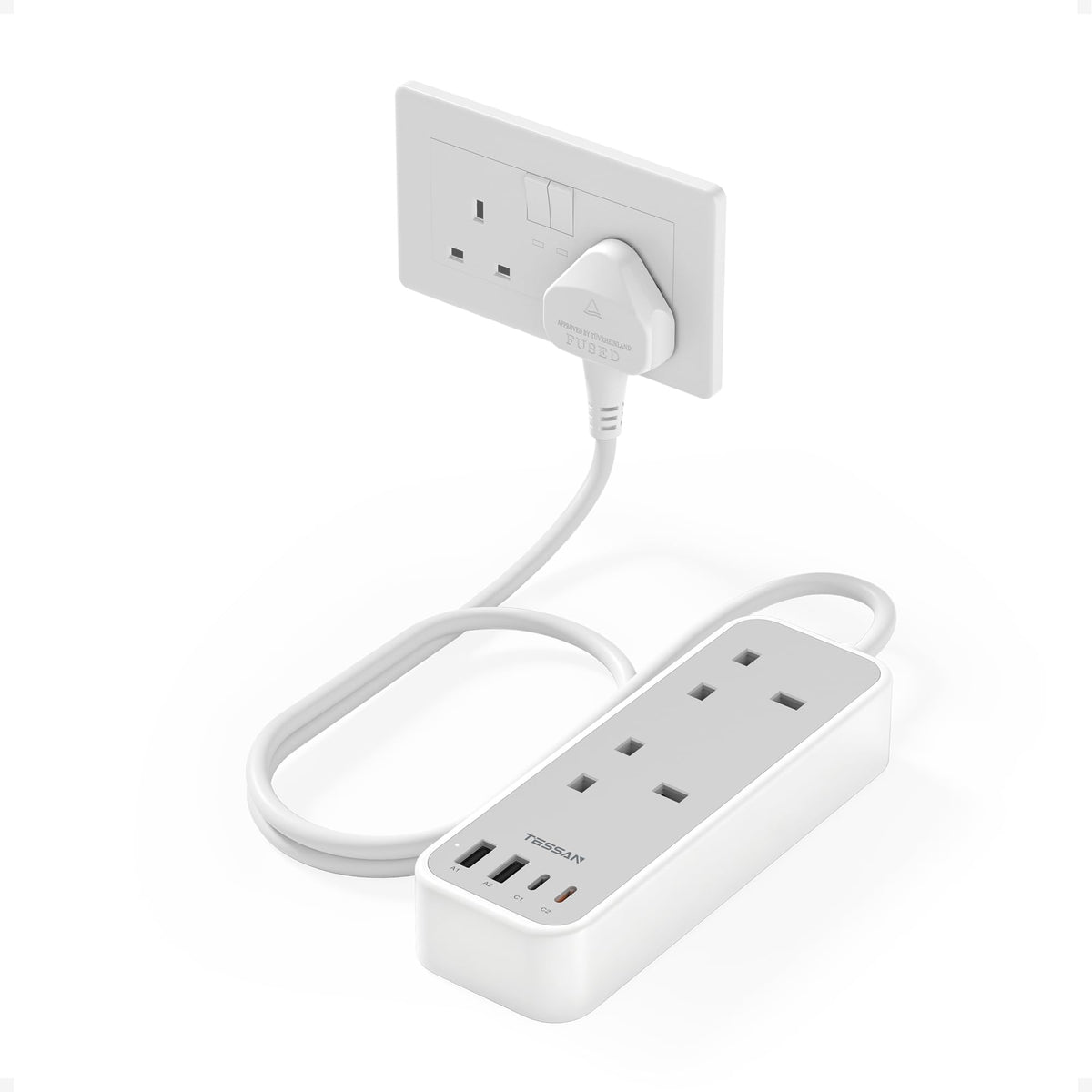 TESSAN 1.5M Extension Lead with PD 20W USB C Charger (4 USB Slots)