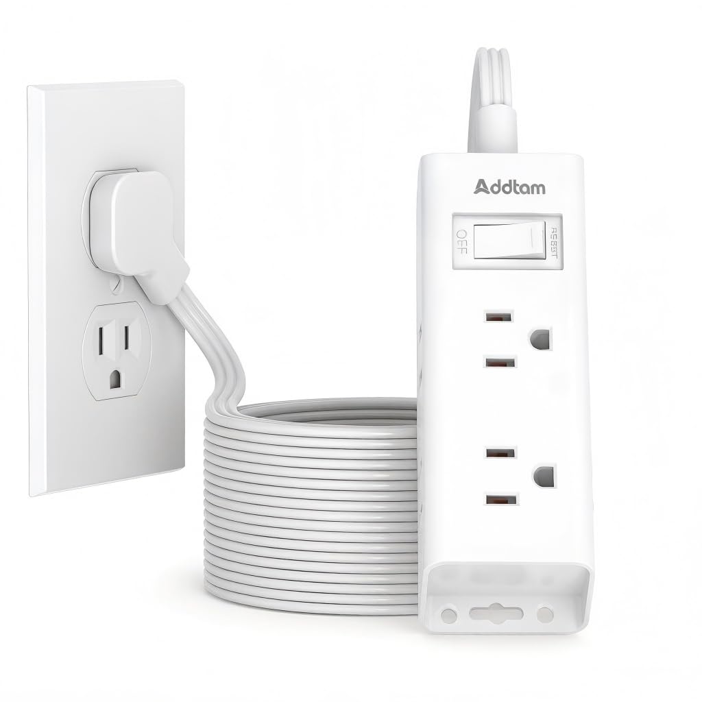 Addtam Flat Plug Extension Cord with 6 Outlet Extender for Cruise Travel