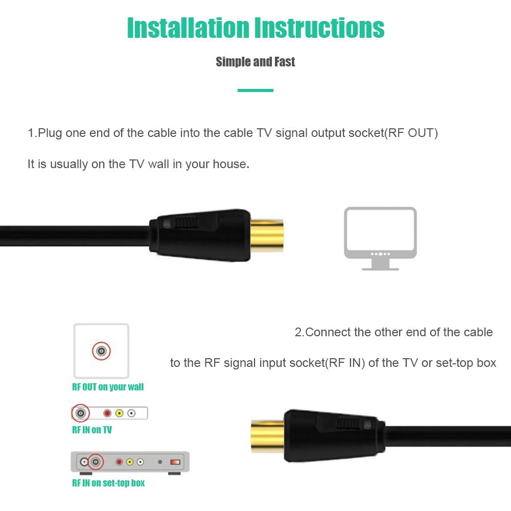Ancable TV Aerial Cable with Coaxial Adapter 5M Black TV Ariel Lead