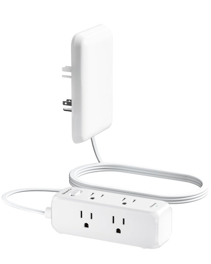 Split Extension Cord with Outlet Cover (10FT, Dual 5FT), Flat Plug Power Strip with 6 Outlets and 3 USB Ports, Outlet Extender for Tight Spaces