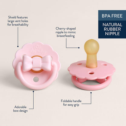 Itzy Ritzy Natural Rubber Pacifiers for 0–6 Mos, Set of 2, Blossom/Rosewood
