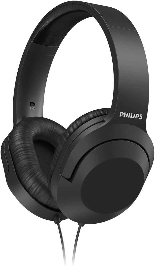 Philips Audio H2005BK/00 Over-Ear Stereo Headphones Wired (2 m Cable, 40 mm Neodymium Drivers, Passive Noise Isolation, Adjustable Headband, Lightweight) Black