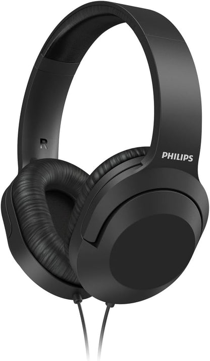 Philips Audio H2005BK/00 Over-Ear Stereo Headphones Wired (2 m Cable, 40 mm Neodymium Drivers, Passive Noise Isolation, Adjustable Headband, Lightweight) Black