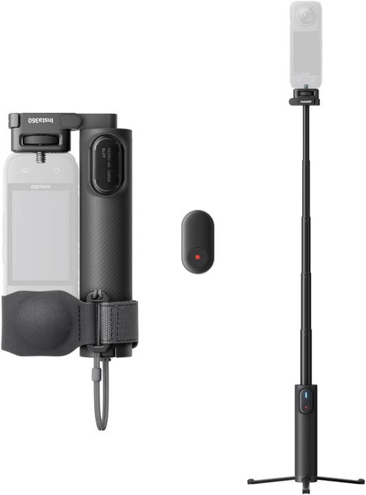 Insta360 Foldable 2-in-1 Selfie Stick Remote Kit with Invisible Stick, Built-in Tripod, Ideal for Vlogging, Hiking, Group Shots, Supports X5, X4 Air, X4, X3 Action Cameras