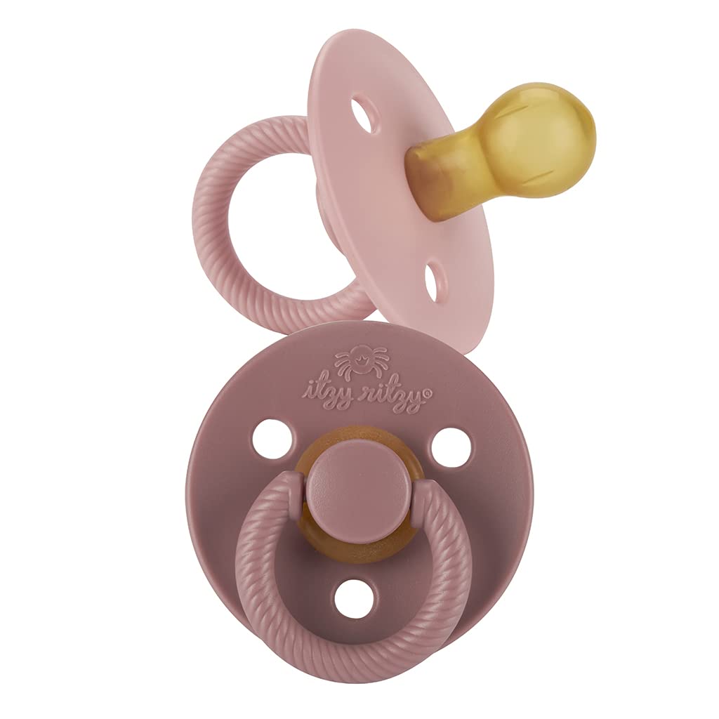 Itzy Ritzy Natural Rubber Pacifiers for 0–6 Mos, Set of 2, Blossom/Rosewood