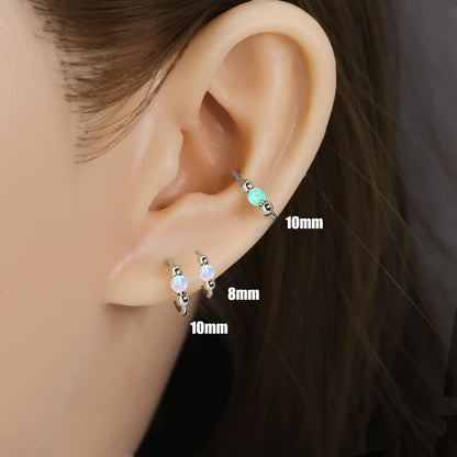 2PCS 18G Opal Cartilage Hoop Earrings, Hypoallergenic Silver Huggie Hoops