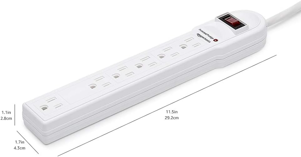 Amazon Basics Surge Protector Power Strip, 6-Outlet, 790 Joules, Circuit Breaker, LED Indicator, 6ft Extension Cord, White