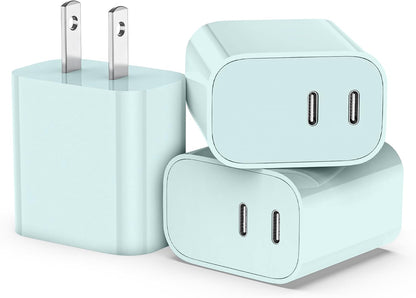 USB C Charger Block 3 Pack, Dual Port 20W Fast Wall Plug