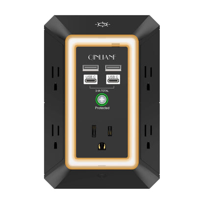 Surge Protector, QINLIANF 5 Outlet Extender with 4 USB Ports(2USB-C)