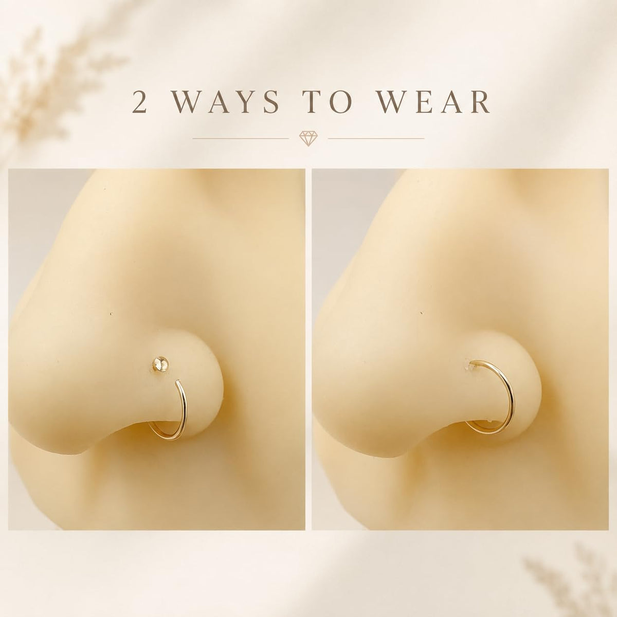 Small Thin Gold Nose Ring Hoop for Women, 20G/22G/24G, 5mm/6mm/7mm/8mm
