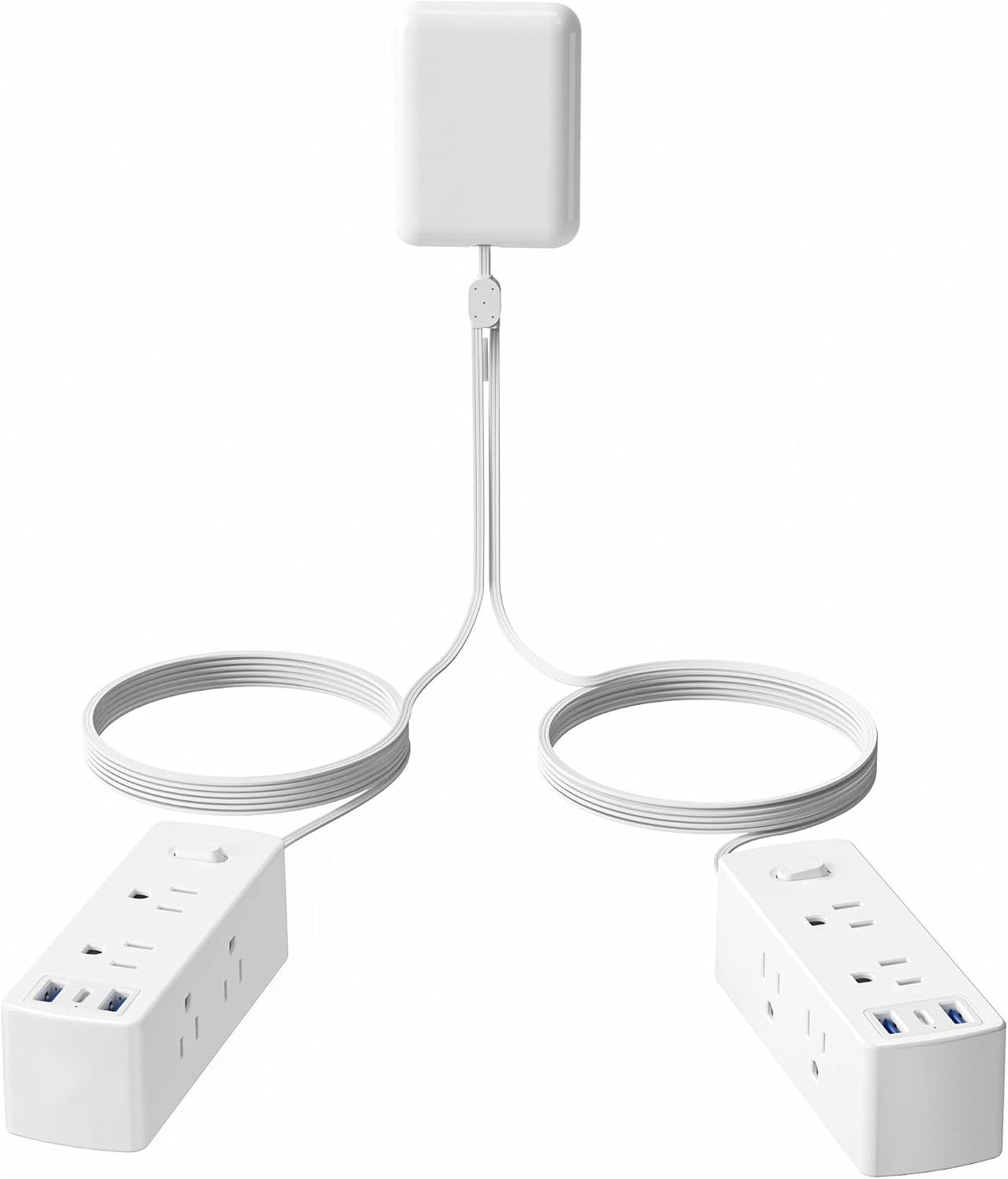 Split Extension Cord with Outlet Cover (10FT, Dual 5FT), Flat Plug Power Strip with 6 Outlets and 3 USB Ports, Outlet Extender for Tight Spaces