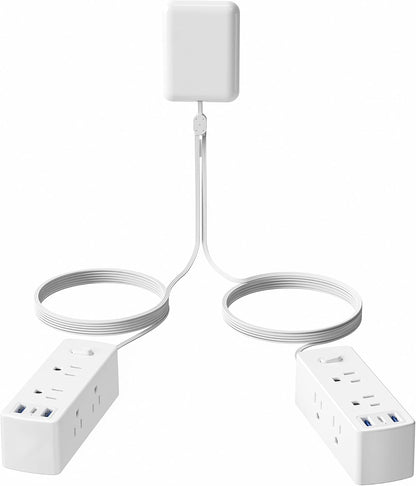 Split Extension Cord with Outlet Cover (10FT, Dual 5FT), Flat Plug Power Strip with 6 Outlets and 3 USB Ports, Outlet Extender for Tight Spaces