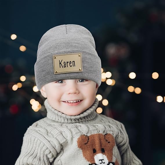 EDSG Personalized Baby Beanie Hat, Custom Winter Knit Name Hat for Newborn Infant Adult