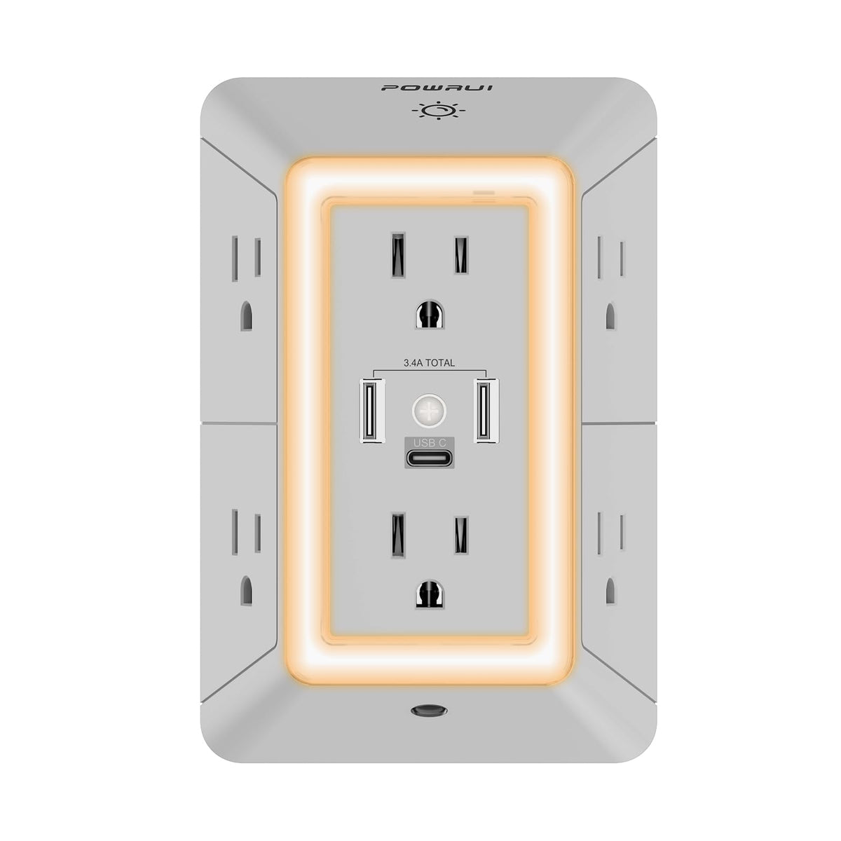 Multi Plug Wall Outlet Night Light, POWRUI 6 Outlet Extender & 3 USB Ports