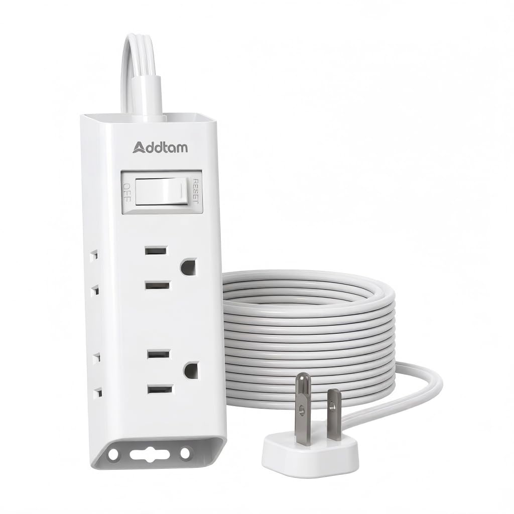 Addtam Flat Plug Extension Cord with 6 Outlet Extender for Cruise Travel