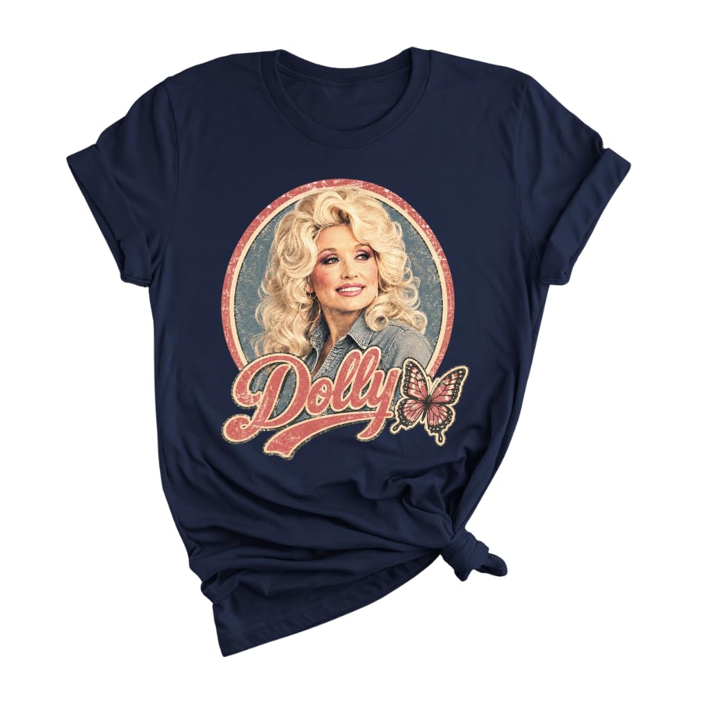 Dolly Legend Parton Shirt for Women, Memorial Butterfly Retro Country Music Tee