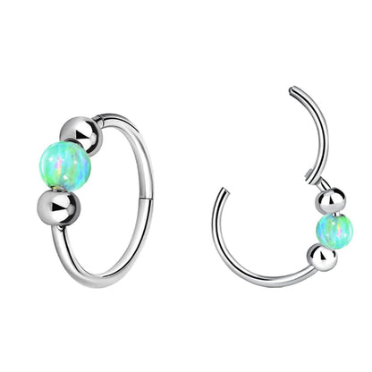 2PCS 18G Opal Cartilage Hoop Earrings, Hypoallergenic Silver Huggie Hoops