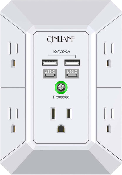 Surge Protector, QINLIANF 5 Outlet Extender with 4 USB Ports(2USB-C)