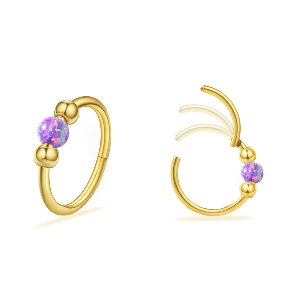2PCS 18G Opal Cartilage Hoop Earrings, Hypoallergenic Silver Huggie Hoops