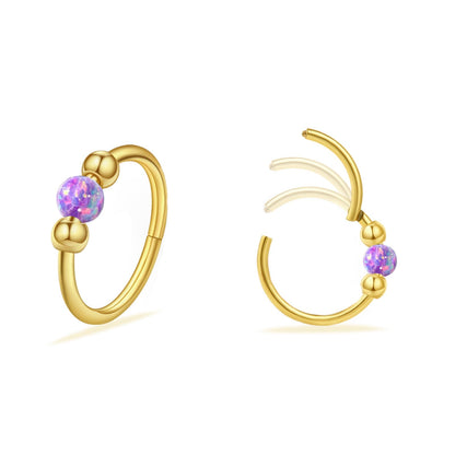 2PCS 18G Opal Cartilage Hoop Earrings, Hypoallergenic Silver Huggie Hoops