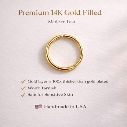 Small Thin Gold or Sterling Silver Nose Ring Hoop for Women, 20G/22G/24G