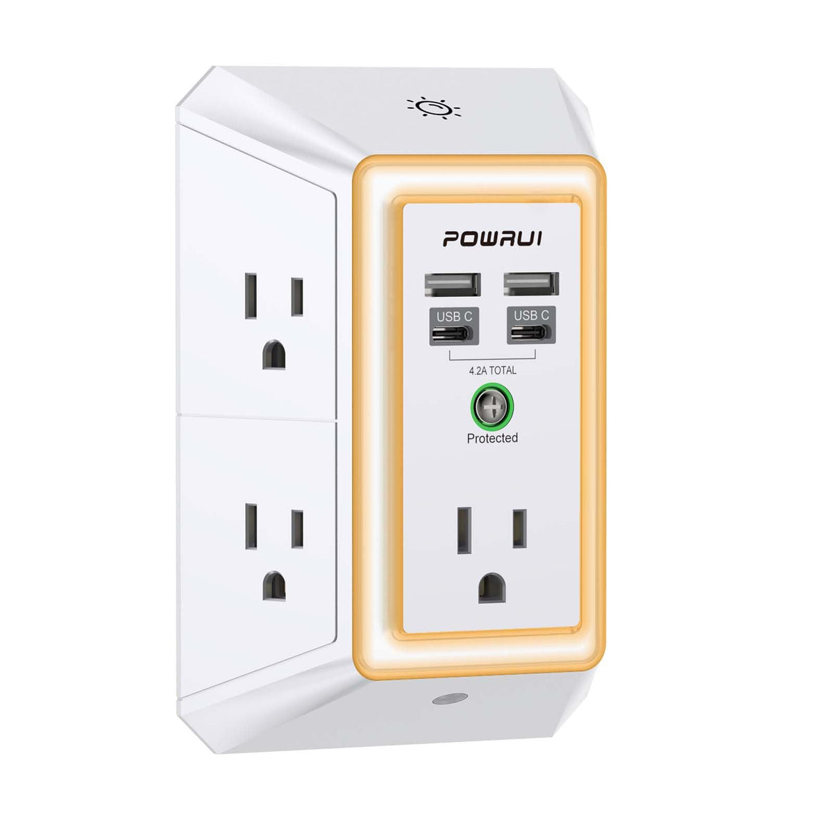 Multi Plug Wall Outlet Night Light, POWRUI 6 Outlet Extender & 3 USB Ports