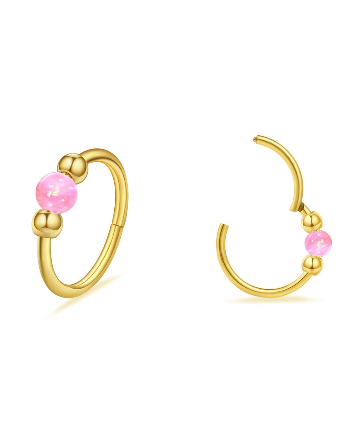 2PCS 18G Opal Cartilage Hoop Earrings, Hypoallergenic Silver Huggie Hoops