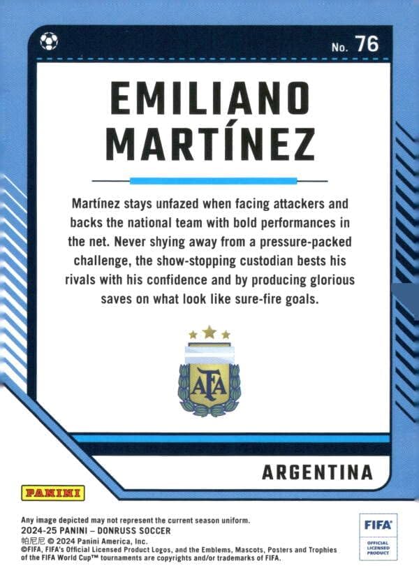 2024-25 PANINI DONRUSS #76 EMILIANO MARTINEZ ARGENTINA SOCCER OFFICIAL TRADING CARD OF SOCCER