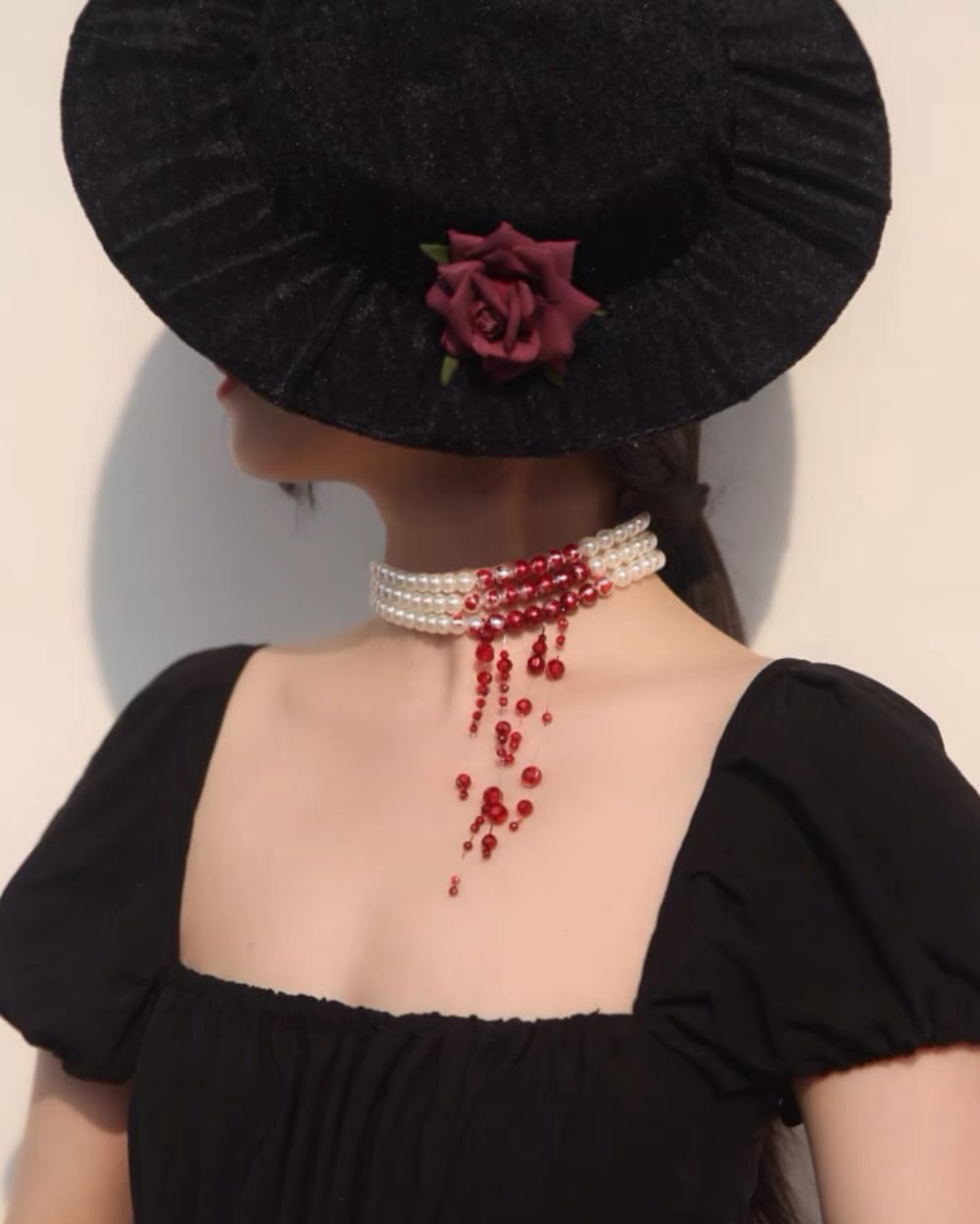 Dripping Blood Choker Imitation Pearls Necklace Vampire Party Accessory Marie Antoinette Costume
