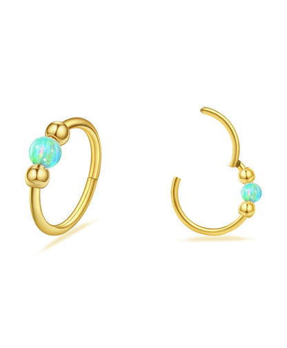 2PCS 18G Opal Cartilage Hoop Earrings, Hypoallergenic Silver Huggie Hoops