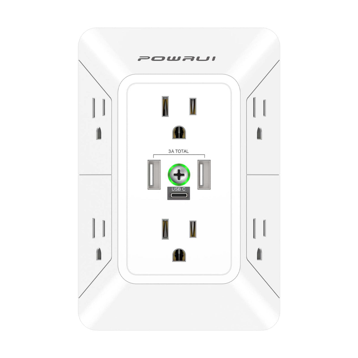 Multi Plug Wall Outlet Night Light, POWRUI 6 Outlet Extender & 3 USB Ports