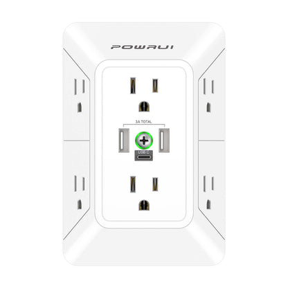 Multi Plug Wall Outlet Night Light, POWRUI 6 Outlet Extender & 3 USB Ports