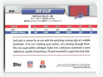 2026 TOPPS #22 JOSH ALLEN BUFFALO BILLS NFL