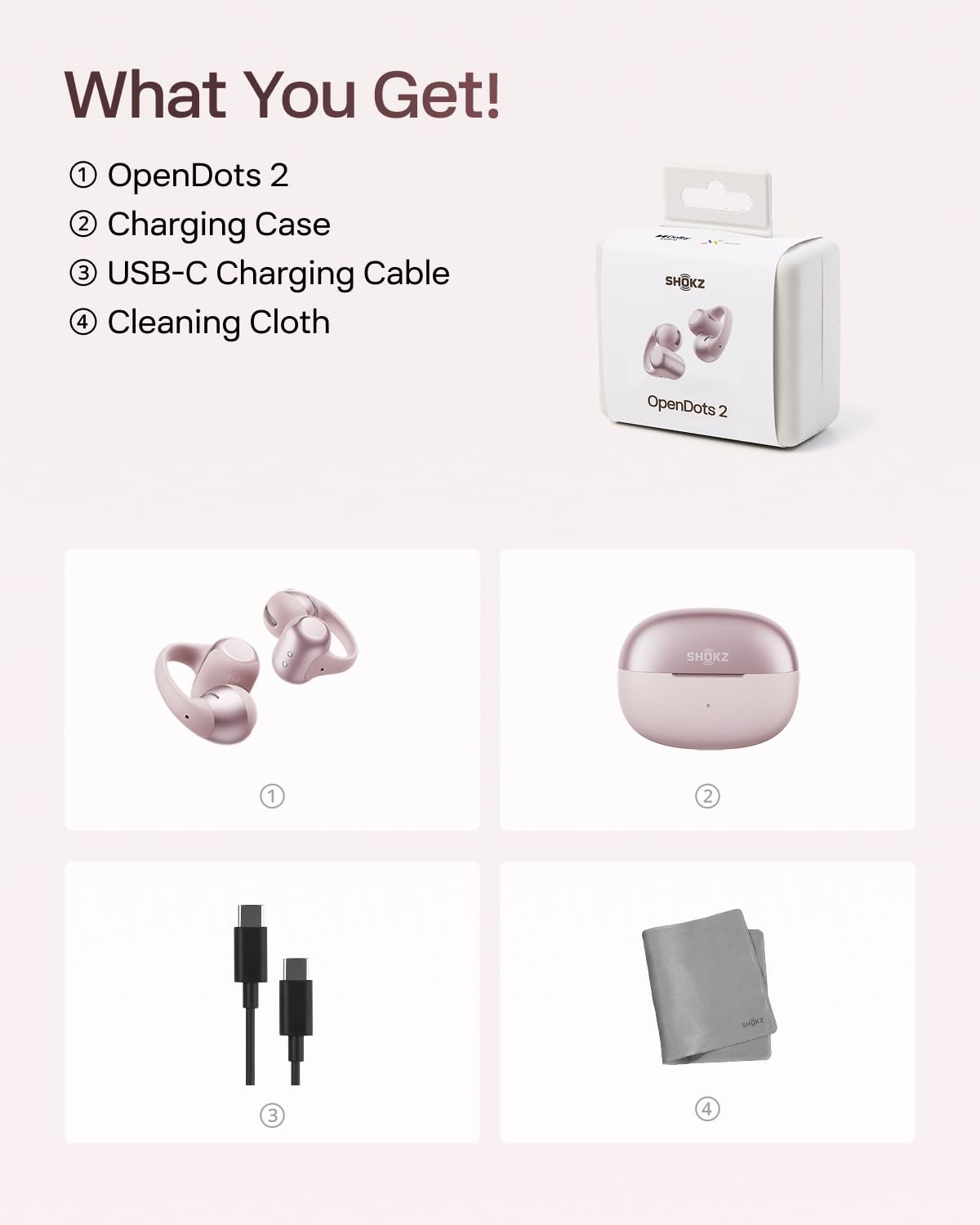 SHOKZ OpenDots 2 Open-Ear Clip-On Earbuds, Black, Dolby Audio, 3 Mics
