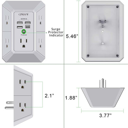 Surge Protector, QINLIANF 5 Outlet Extender with 4 USB Ports(2USB-C)