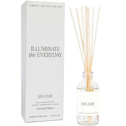 Sweet Water Decor Spa Day Reed Diffuser Set - Sea Salt, Jasmine, Wood, and Cream Scented Diffuser - Relaxing Spa Scent Diffusers for Home, Long Lasting Fragrance, Made in the USA